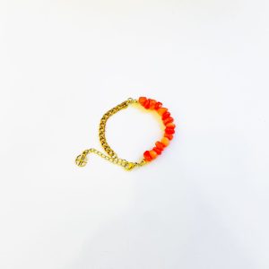 Curb Chain and Coral Beads Bracelet