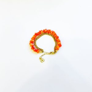 Layered Curb Chain and Coral Beads Bracelet