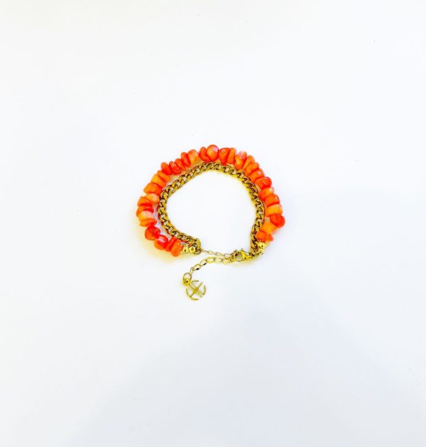 Layered Curb Chain and Coral Beads Bracelet