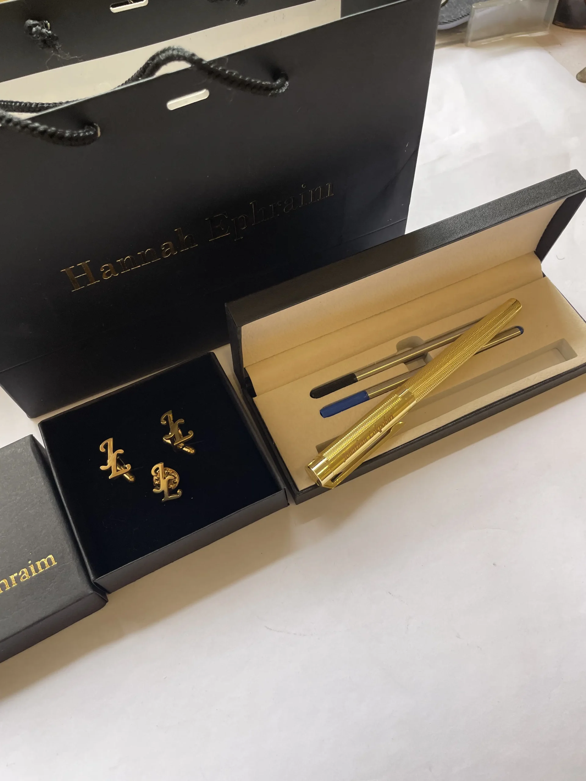Name Initials Cufflinks and Lapel set with Mesh Pen